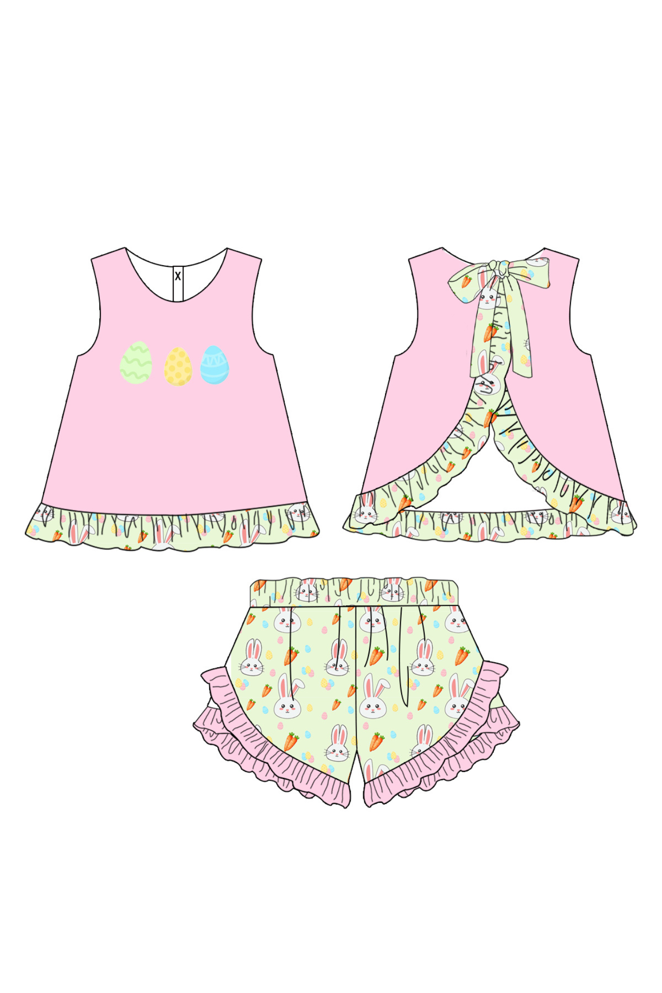 Bunny Patch Tunic & Ruffle Short Set – Pink Easter Girls Outfit