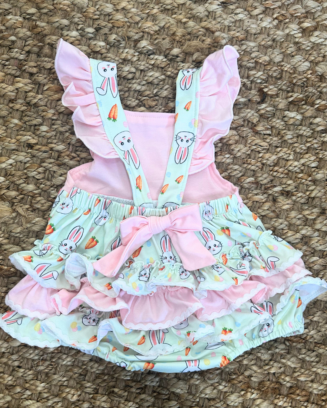 Bunny Patch Ruffle Bubble – Pink Easter Baby Romper