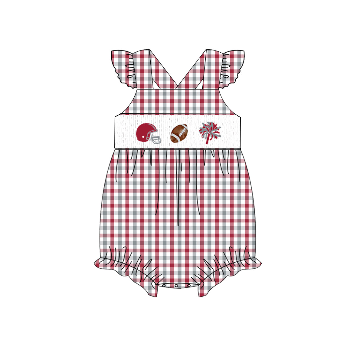 Alabama Smocked Football Ruffle Bubble | Custom Team Colors | Girls Game Day Outfit