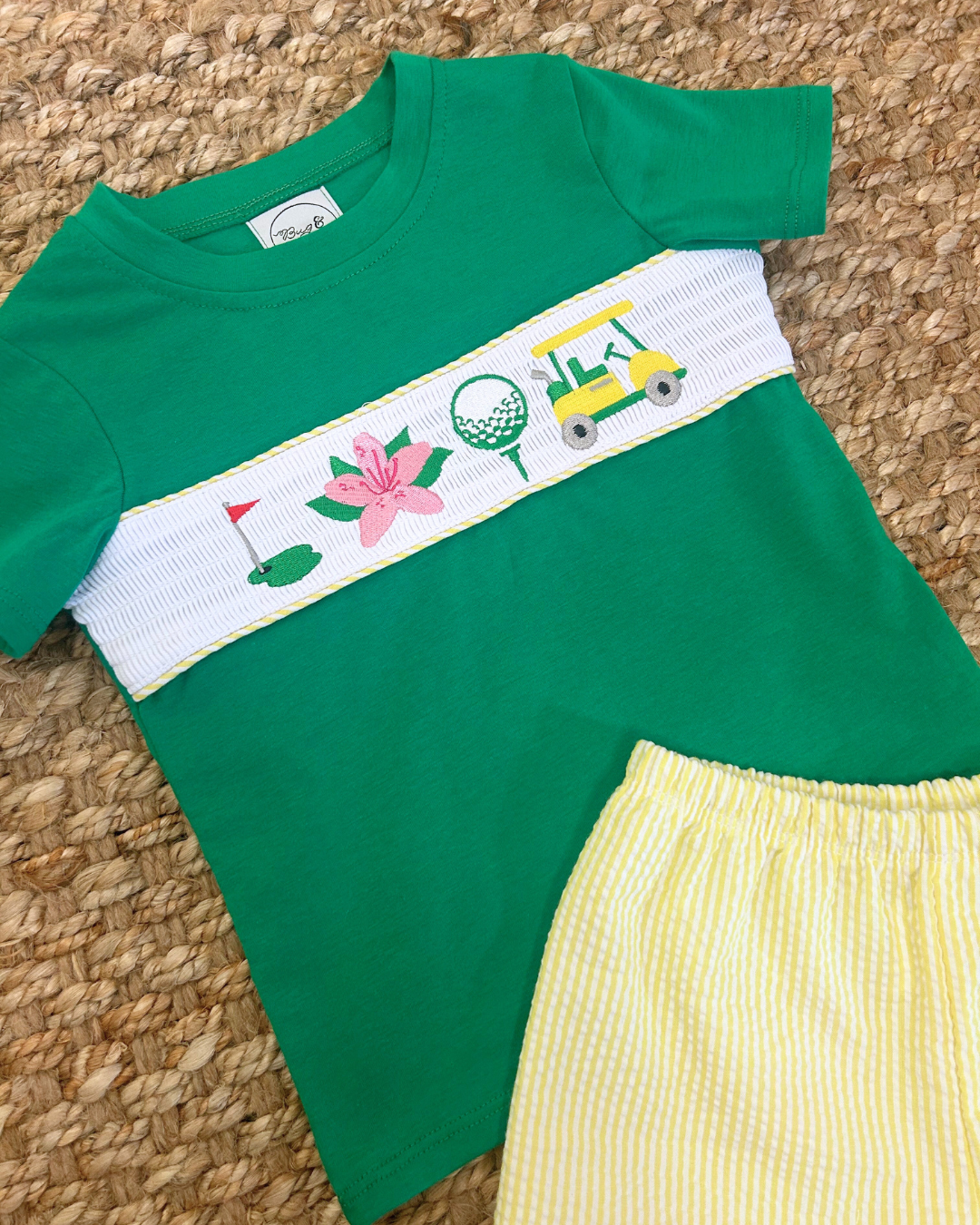 Augusta Boys Smocked Shorts Set Yellow Seersucker Outfit | Master's Golf Tournament Inspired Boys Outfit