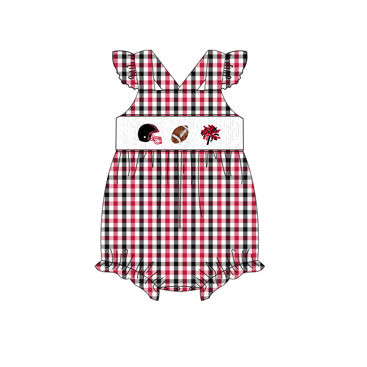 Georgia Smocked Football Ruffle Bubble | Custom Team Colors | Girls Game Day Outfit