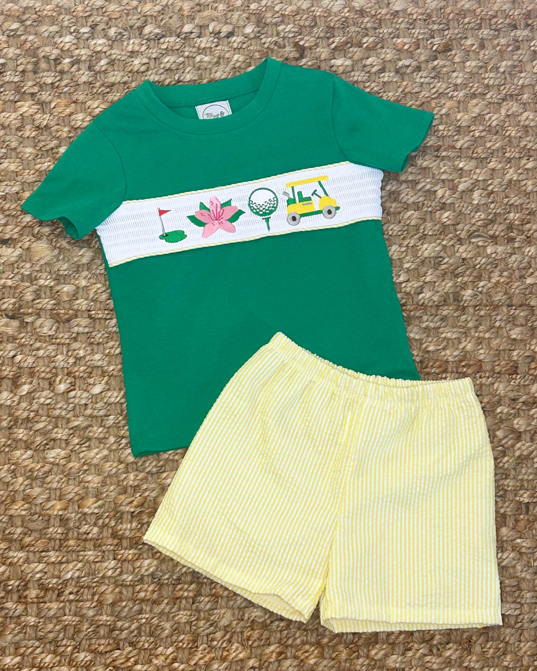 Augusta Boys Smocked Shorts Set Yellow Seersucker Outfit | Master's Golf Tournament Inspired Boys Outfit