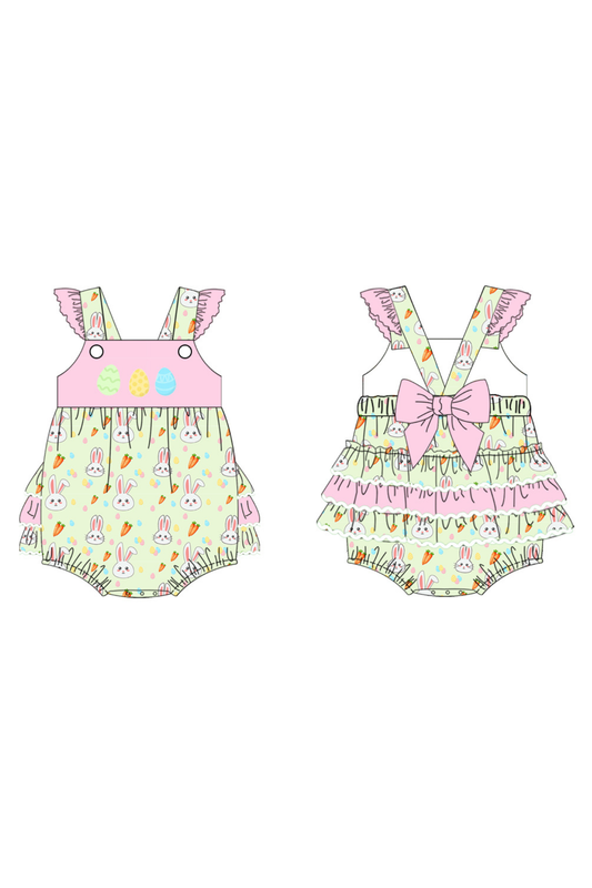 Bunny Patch Ruffle Bubble – Pink Easter Baby Romper