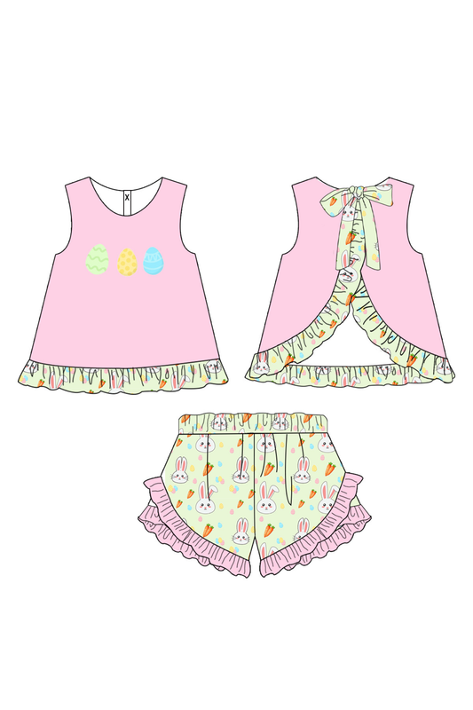 Bunny Patch Tunic & Ruffle Short Set – Pink Easter Girls Outfit