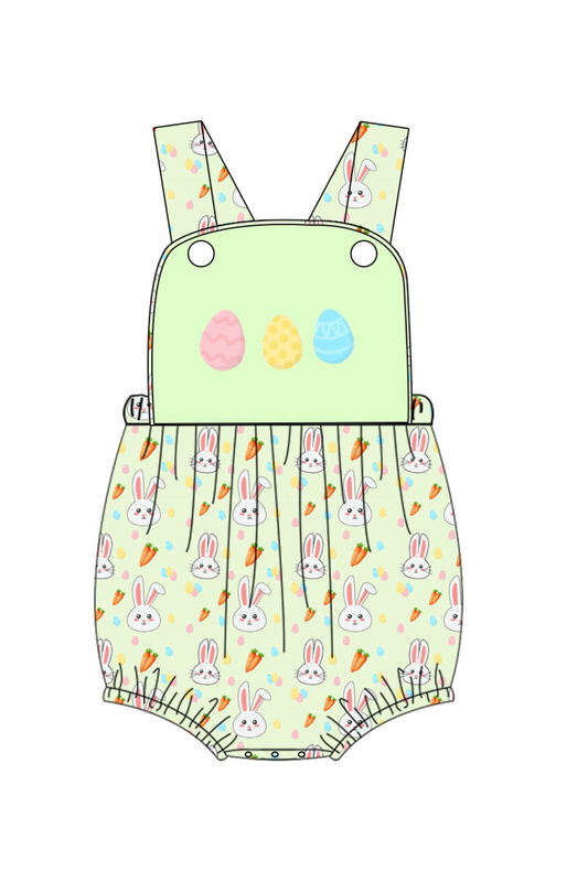 Bunny Patch Embroidered Easter Bubble – Green Baby Romper