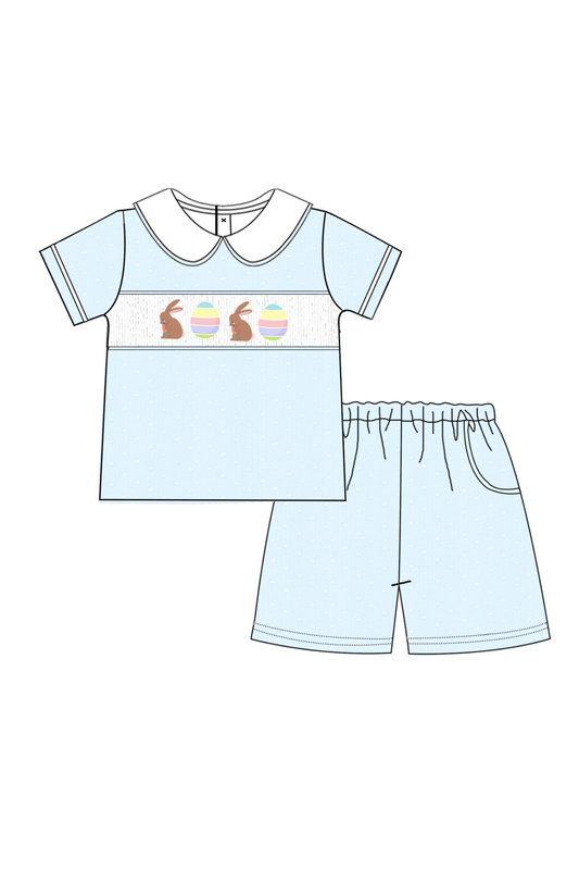 Hoppy Easter Swiss Dot Set – Blue Toddler & Boys Outfit