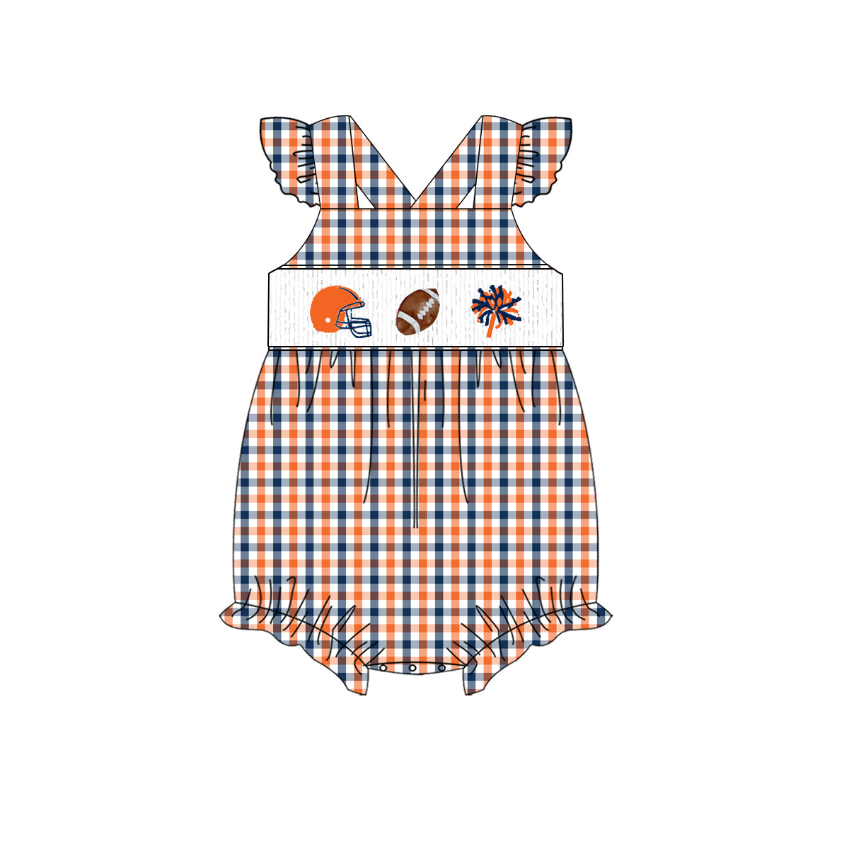 Auburn Smocked Football Ruffle Bubble | Custom Team Colors | Girls Game Day Outfit