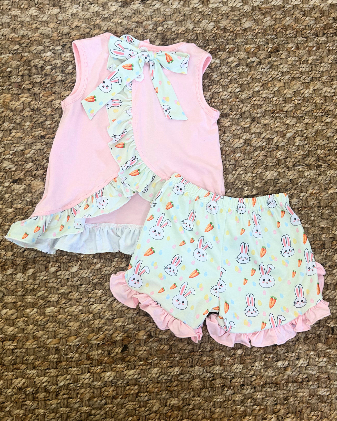 Bunny Patch Tunic & Ruffle Short Set – Pink Easter Girls Outfit