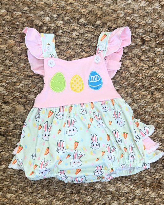 Bunny Patch Ruffle Bubble – Pink Easter Baby Romper