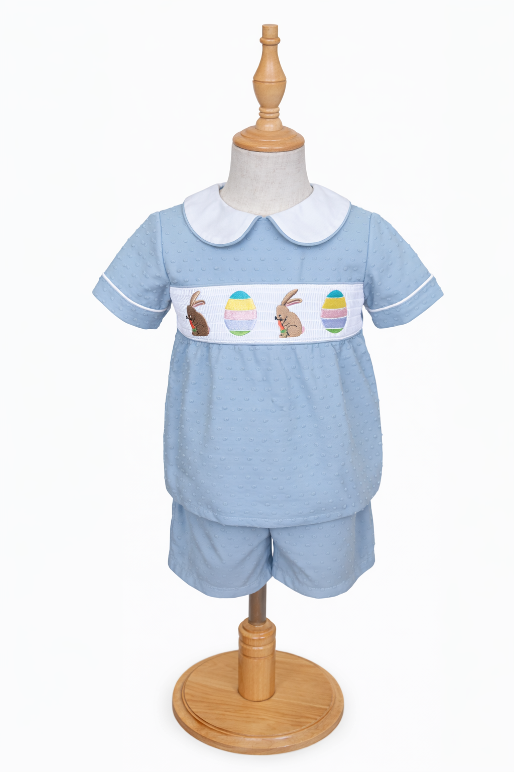 Hoppy Easter Swiss Dot Set – Blue Toddler & Boys Outfit