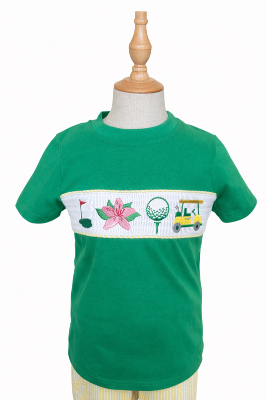 Augusta Boys Smocked Shorts Set Yellow Seersucker Outfit | Master's Golf Tournament Inspired Boys Outfit