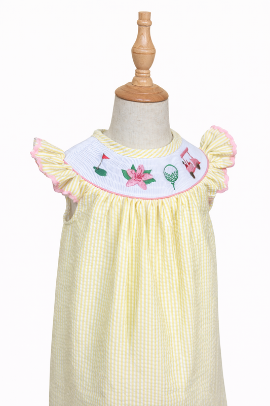 Augusta Yellow Seersucker Smocked Dress | Master's Golf Tournament Inspired