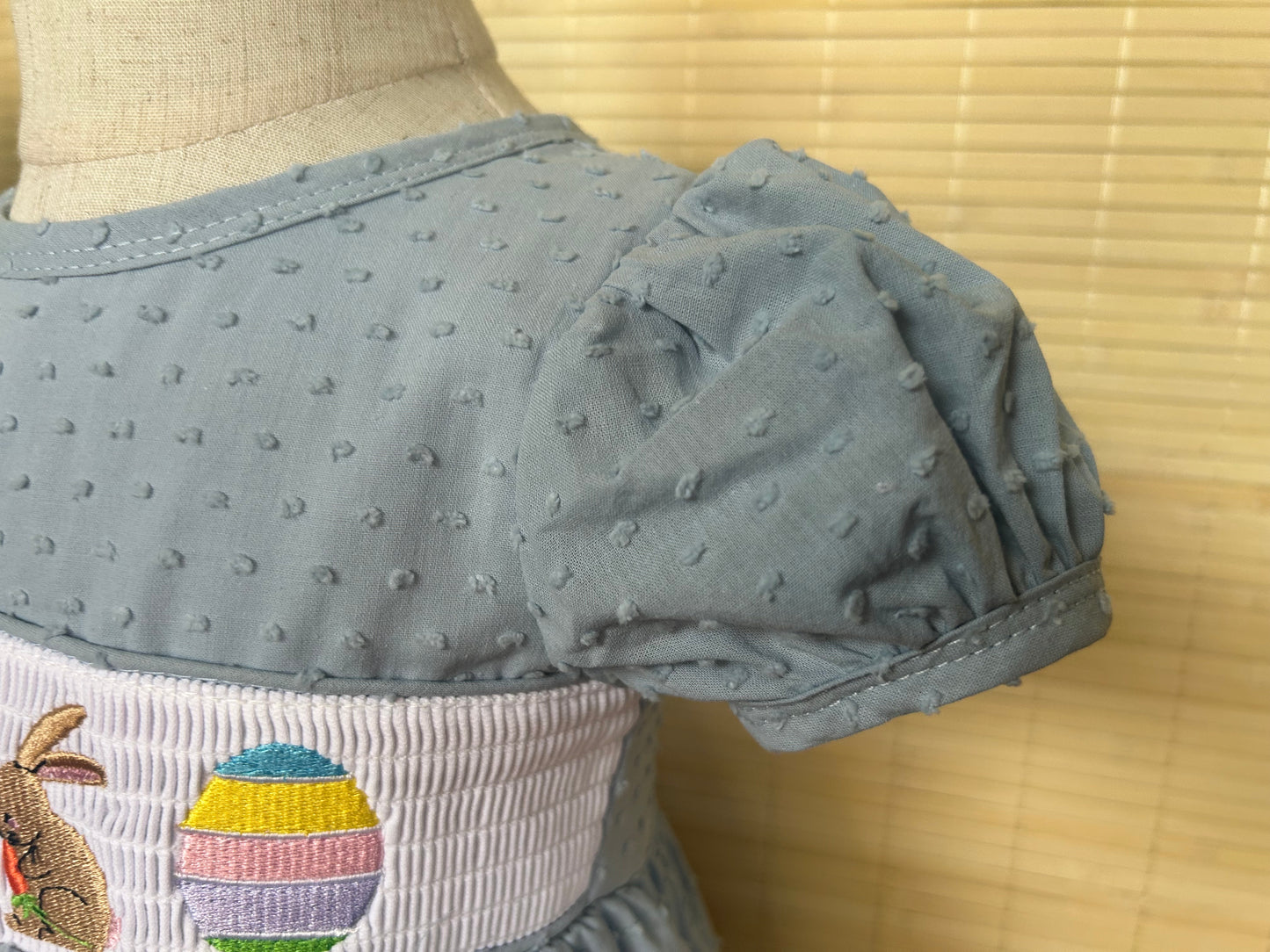 Hoppy Easter Smocked Dress – Blue Swiss Dot Toddler & Girls Dress