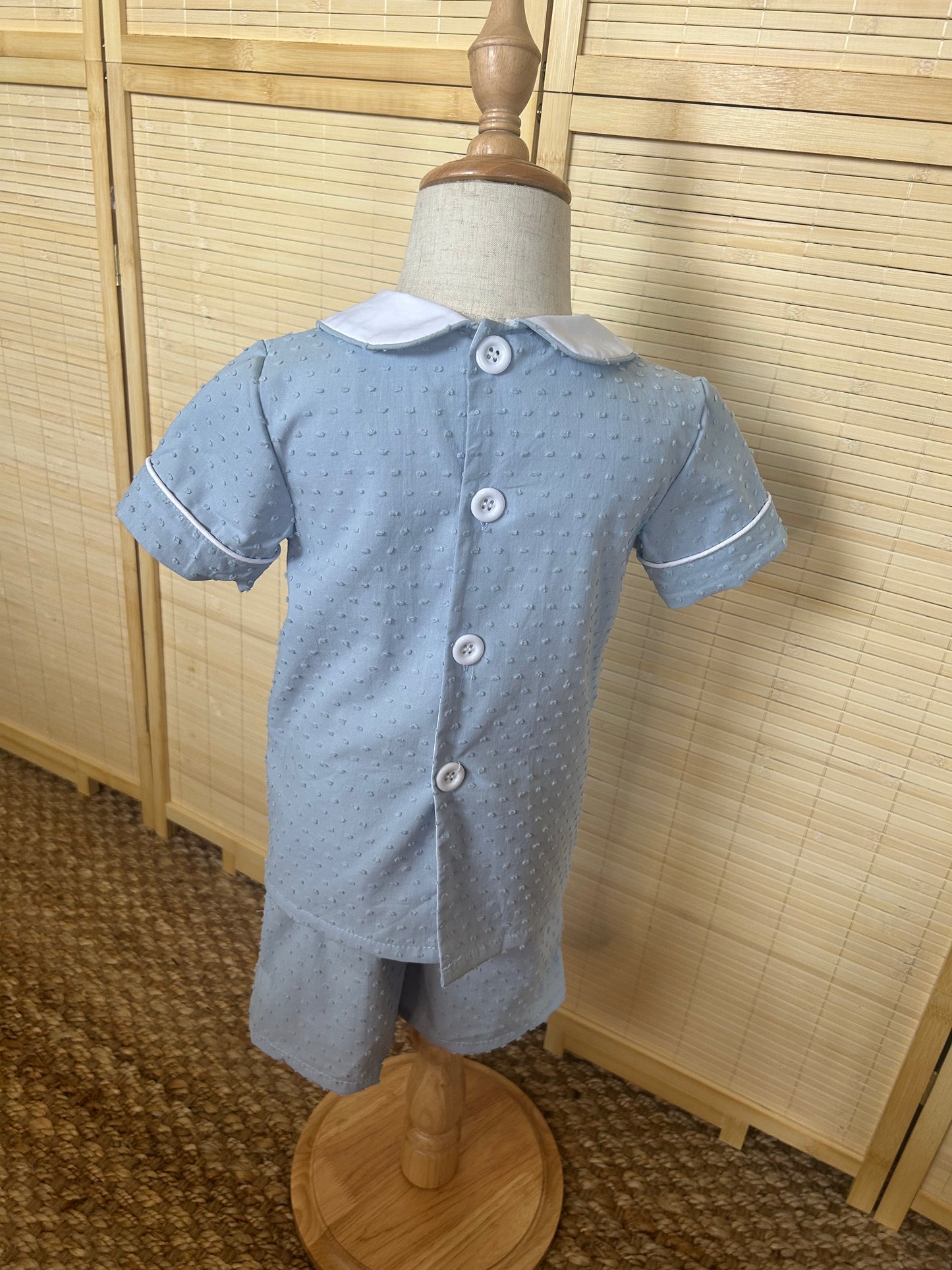 Hoppy Easter Swiss Dot Set – Blue Toddler & Boys Outfit