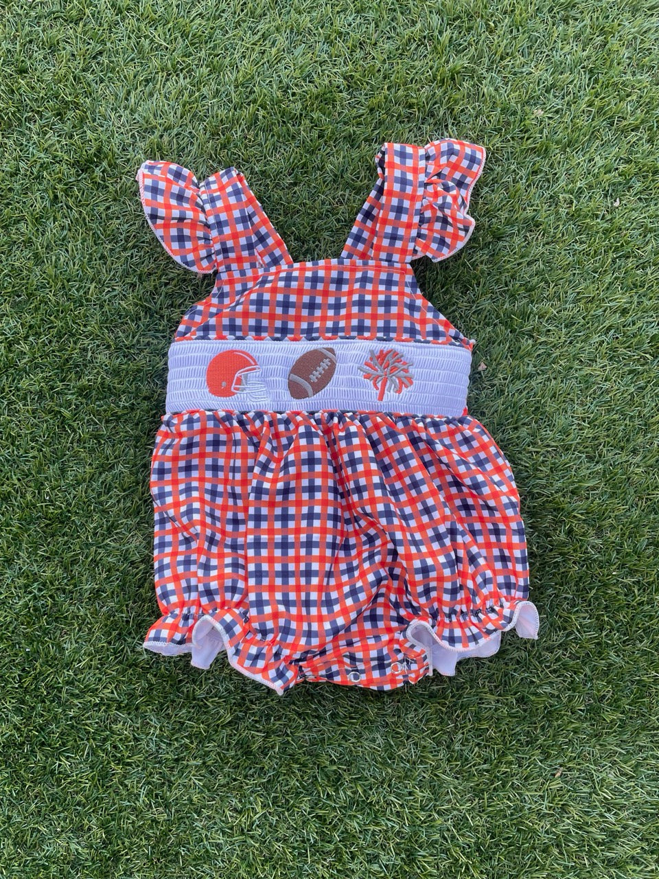 Auburn Smocked Football Ruffle Bubble | Custom Team Colors | Girls Game Day Outfit