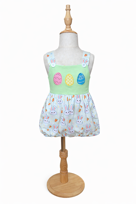 Bunny Patch Embroidered Easter Bubble – Green Baby Romper