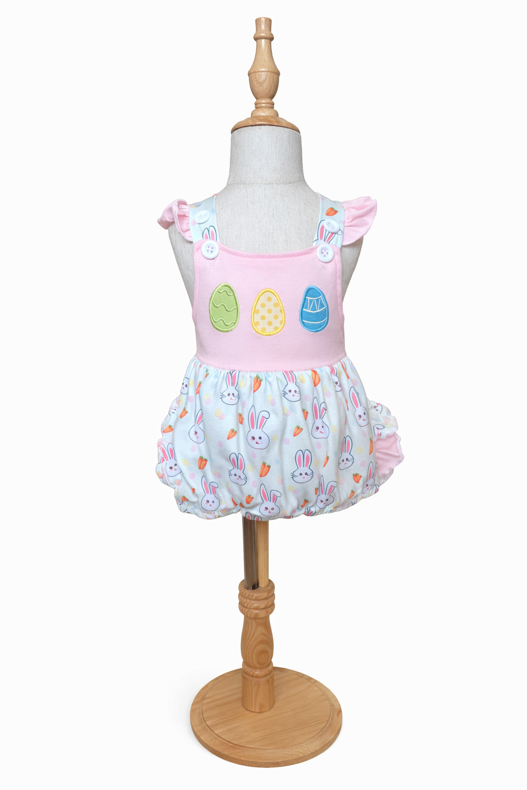 Bunny Patch Ruffle Bubble – Pink Easter Baby Romper