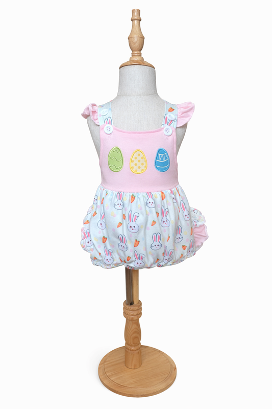 Bunny Patch Ruffle Bubble – Pink Easter Baby Romper