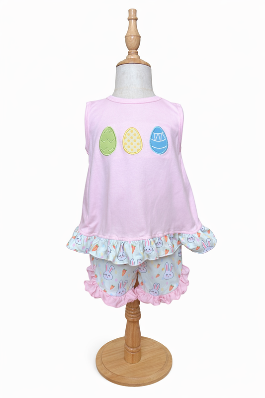Bunny Patch Tunic & Ruffle Short Set – Pink Easter Girls Outfit