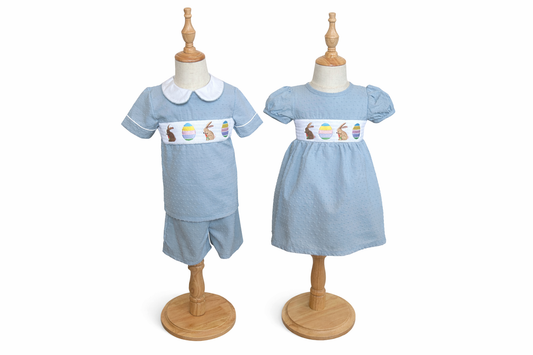 Hoppy Easter Swiss Dot Set – Blue Toddler & Boys Outfit